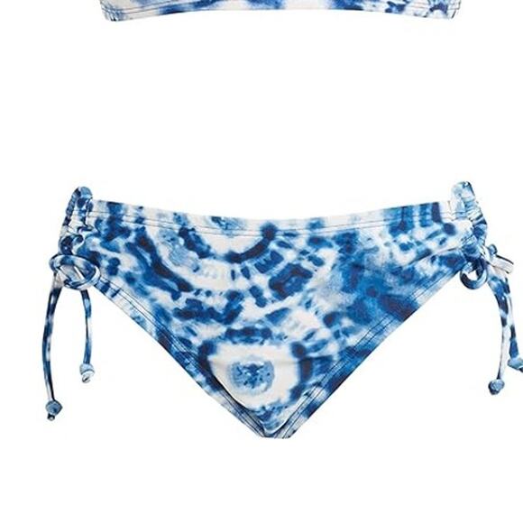 New Kanu Surf Girls Size 12 Blue Groovy Beach Sport Bandeau Bikini Swimsuit - Picture 3 of 3